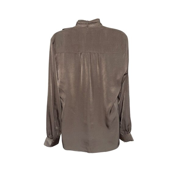 Express Portofina Brown Tie-Neck  Blouse With Long Sleeves & Button Cuffs For Wo - Picture 3 of 10